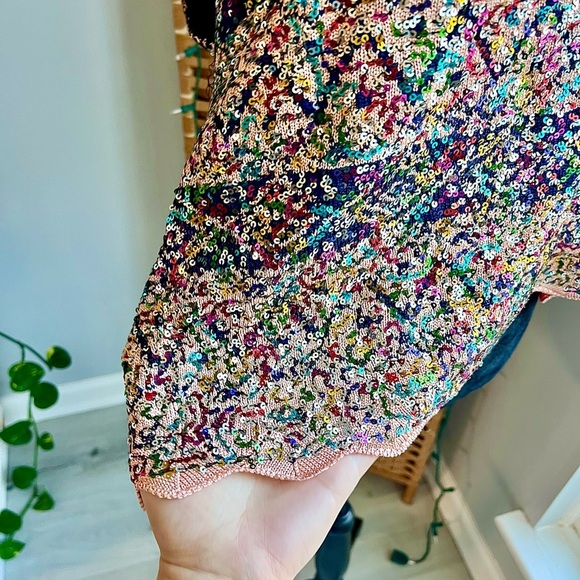 NWT Free People TWILIGHT ROSE COMBO Sequin Scalloped Cropped Top - Picture 6 of 12